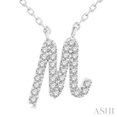 1/10 ctw Initial 'M' Calligraphy Round Cut Diamond Fashion Pendant With Chain in 10K White Gold